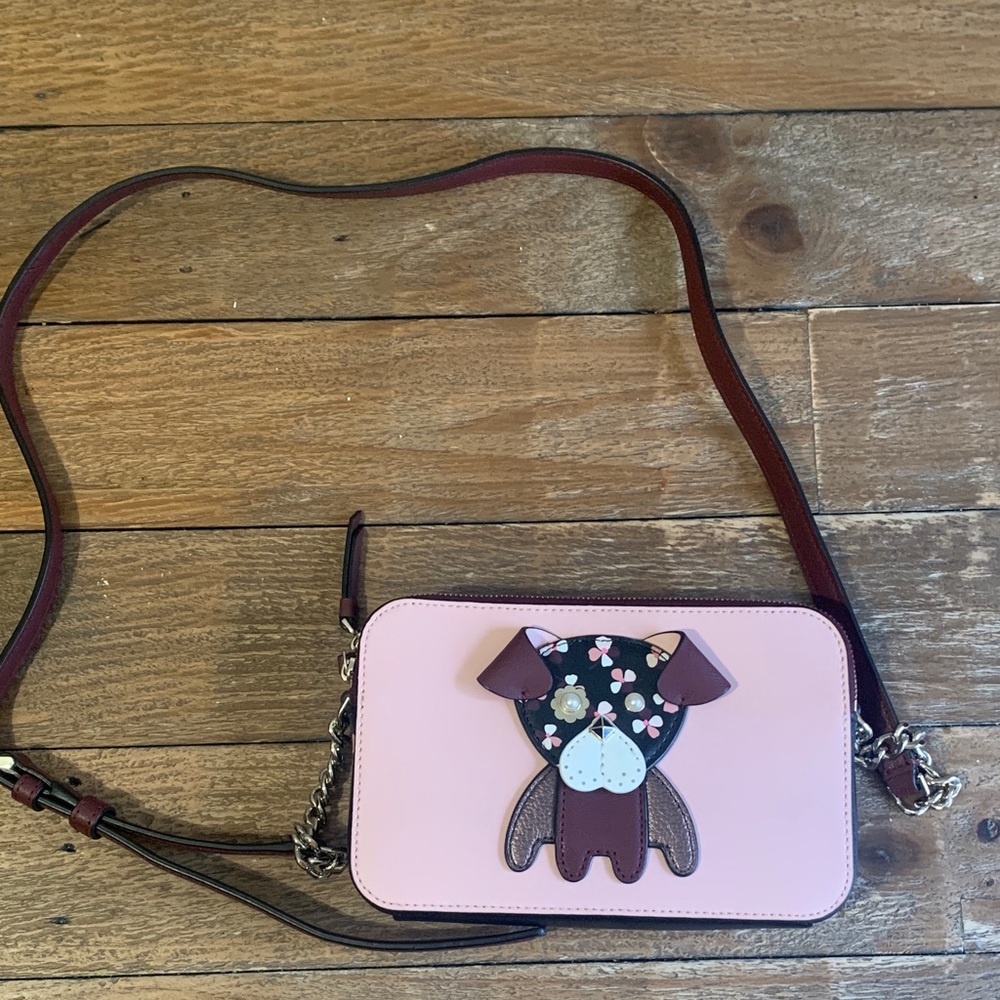 Kate Spade Floral Pup Cherrywood Double Zip Small Crossbody Bag Purse